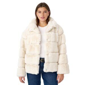 Women's Faux Fur Jacket Ivory Satin Lined Snap Closure Medium Wedding | Bridal
